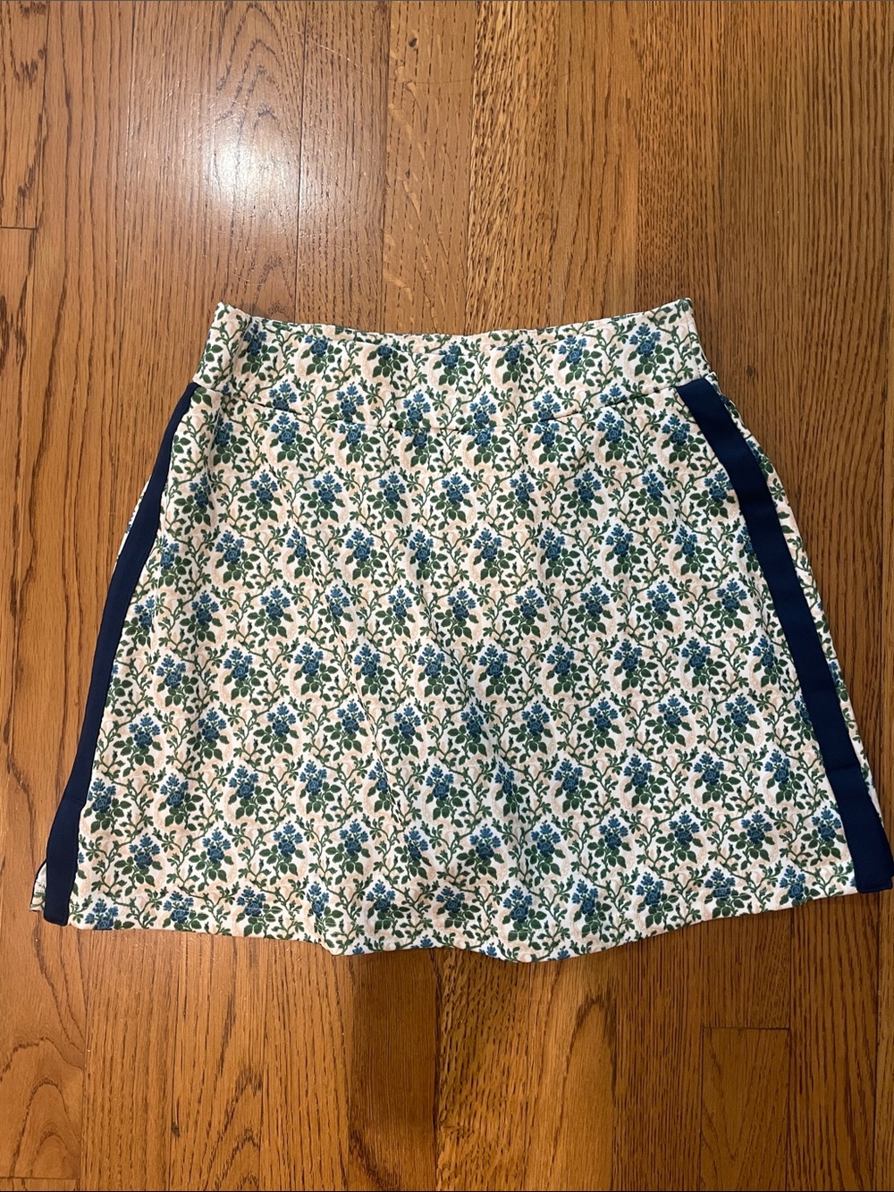 Tuckernuck Cream Floral A-Line Skirt with Navy Side Panels